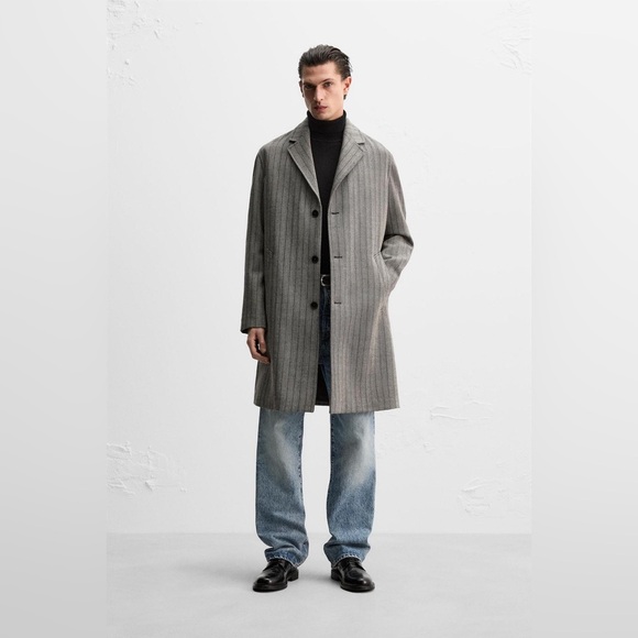 NWOT ZARA Men’s Italian Wool Gray Herringbone Relaxed Fit Button Up Jacket Sz S